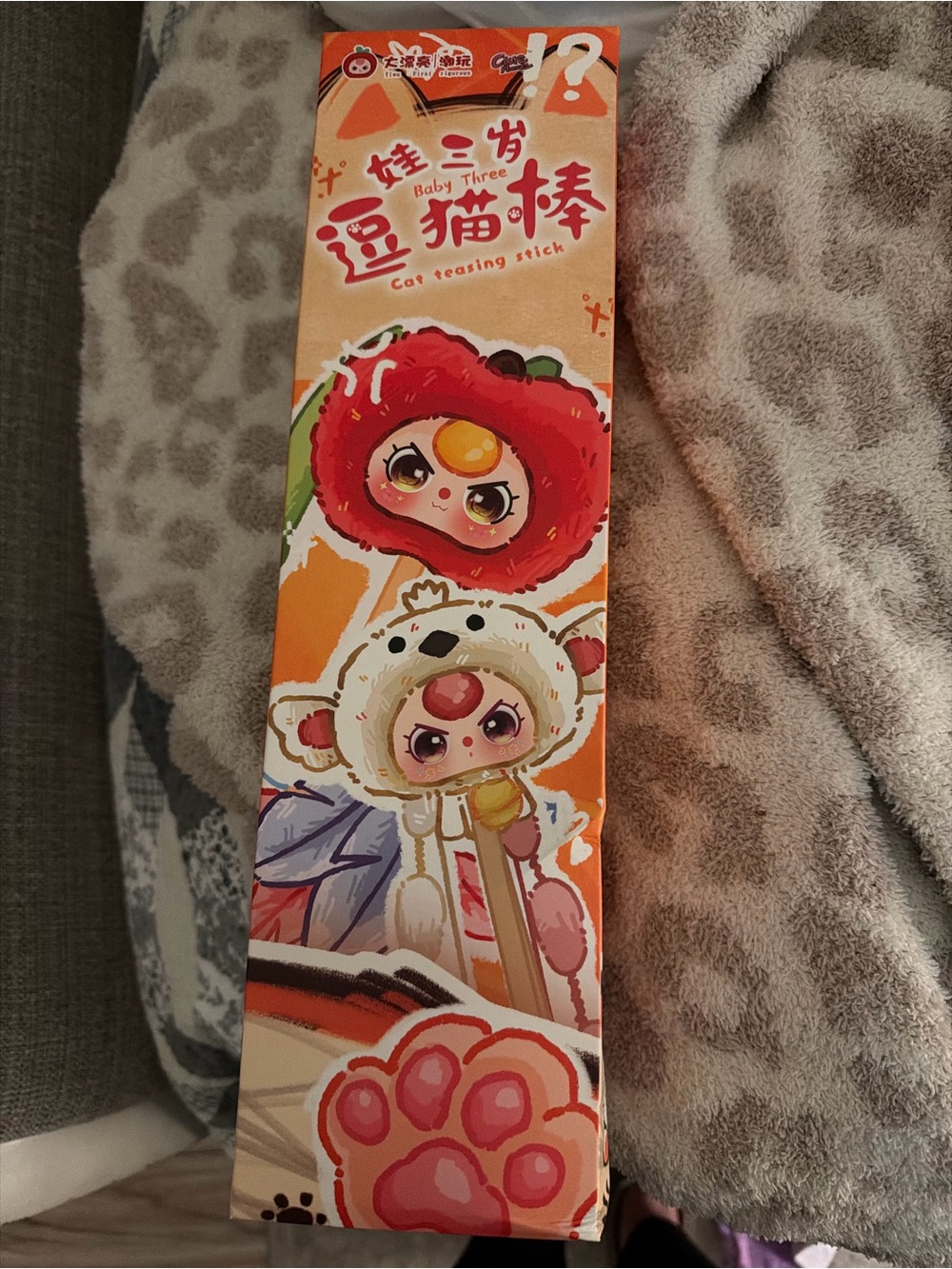 Baby Three Cat Teasing Stick Toy - Orange & Red Chicken